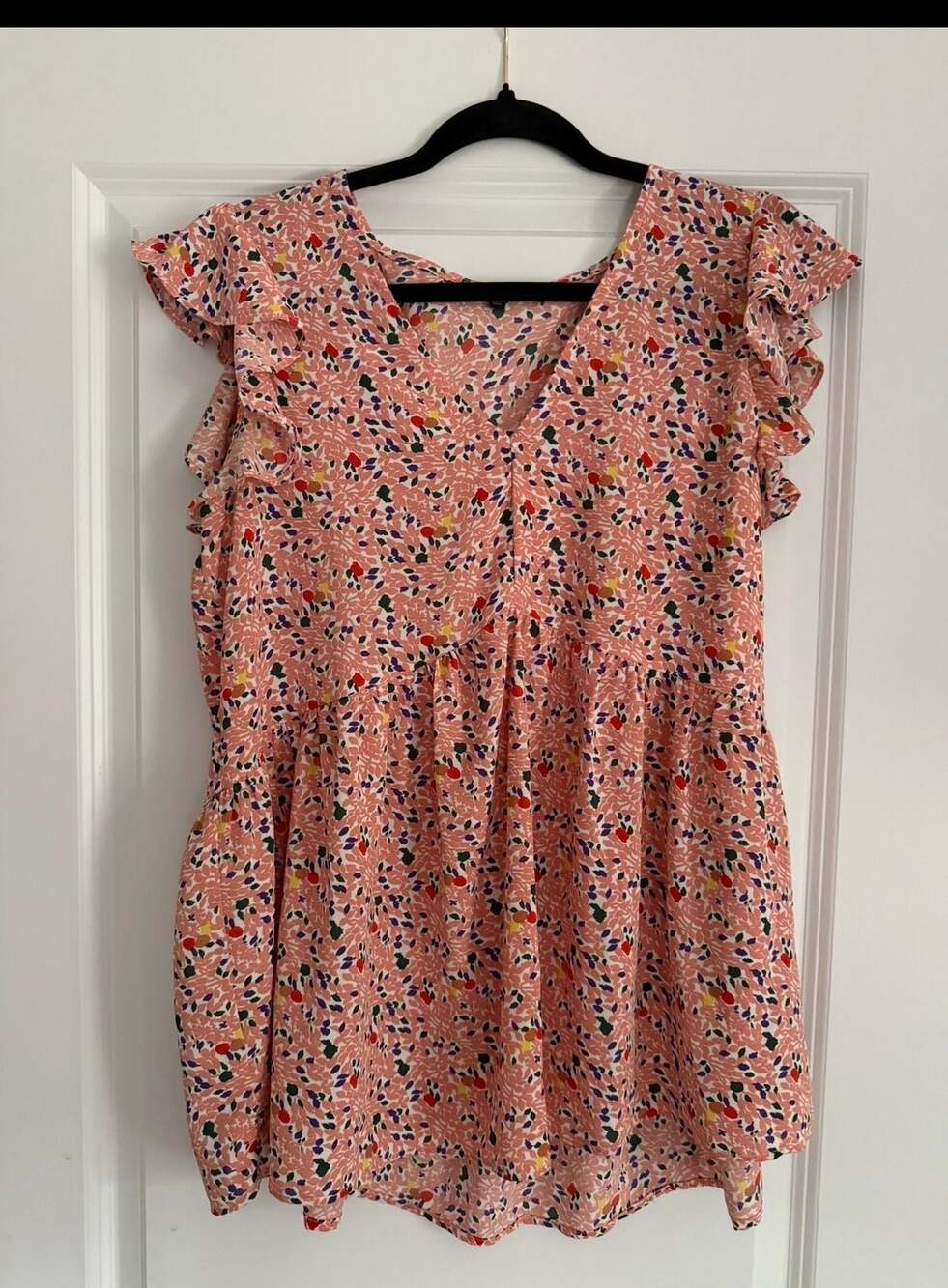 Staccato Pink Multi-Color Floral Print Flutter Sleeve Babydoll Mini Dress